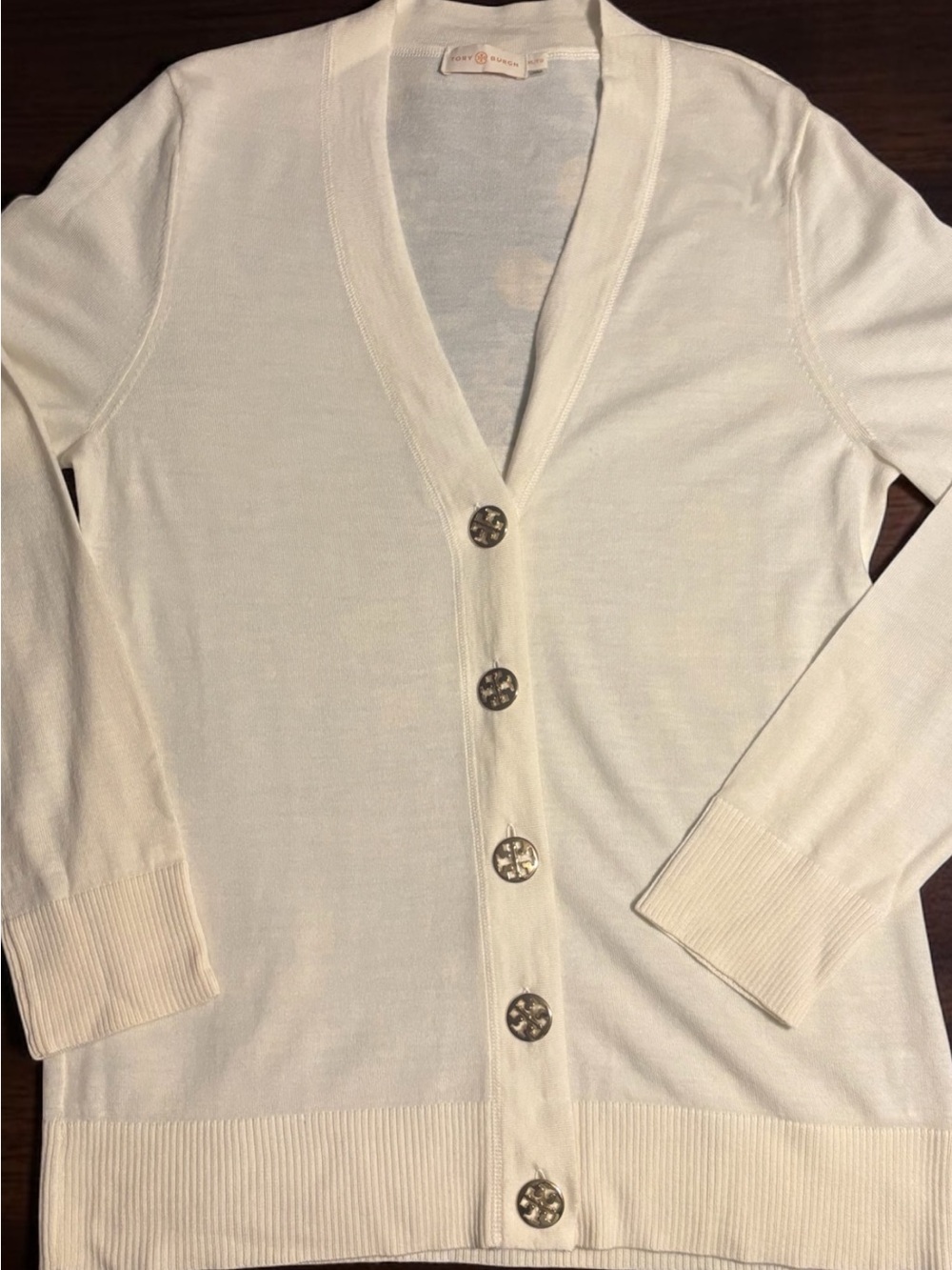 Tory Burch Womens White  cream V-Neck Button Cardigan